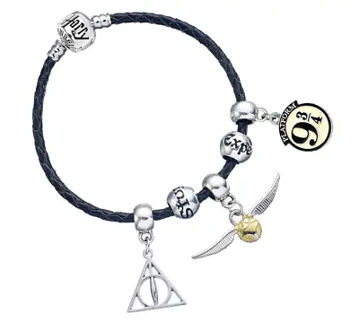 Buy Official Harry Potter Jewellery Charm Black Bracelet Set-Deathly Hallows/Snitch • 32.99£