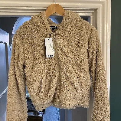 Buy BRAND NEW Boohoo Hooded Teddy Faux Fur Jacket Size UK 8 • 5.01£