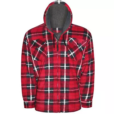Buy Mens Thick Fleece Lined Hooded Padded Sherpa Fur Check Lumberjack Shirt Work • 19.99£