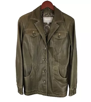 Buy Maxima Genuine Wilsons Leather Jacket Womens Medium Olive Green Button Up Lined • 48.03£