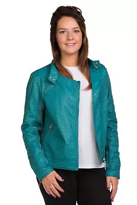 Buy Ladies Biker Jacket Leather Look Zipper Collared Light Weight Outdoor S To XL • 14.95£