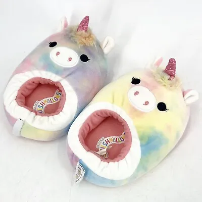 Buy Squishmallow Slippers Girls Size 2-3 Rainbow Tie Dye Unicorn Slip On Plush • 11.24£