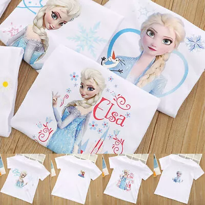 Buy Summer Kids Baby Girls Frozen Elsa Princess Short Sleeve T-Shirt Casual Tee Tops • 8.32£