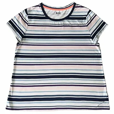Buy Lands End Sport Women’s LG 14-16 Top Colorful Striped Cap Sleeve Stretch T-Shirt • 13.55£
