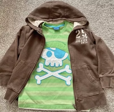 Buy Bundle Of 2 Boys Brown Hoodie Jacket And Green T-shirt Age 5-6 Years • 0.99£