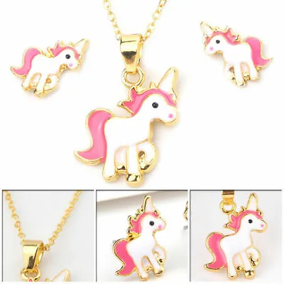 Buy Children Kids Girls Pink Unicorn Necklace And Earring Set Brand New Jewellery UK • 3.99£