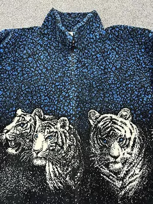 Buy Galloway Womens Blue Mixed White Tiger All Over Print Sherpa Fleece Jacket UK XL • 32£