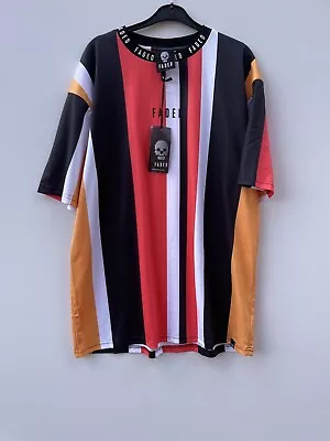 Buy FADED Men's Orange White Black Red Striped Oversized Tee T-shirt Size M Bnwt • 34.99£