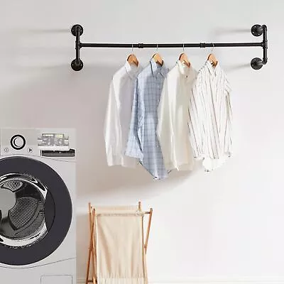 Buy Industrial Pipe Clothes Rail Rack Wall-mounted Iron Garment Pipe Hanging Rod UK • 18.99£