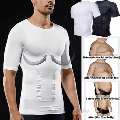 Buy Men's Tummy Control Body Shaper Tops Hide Gynecomastia Chest Fat Shirt Shapewear • 14.79£