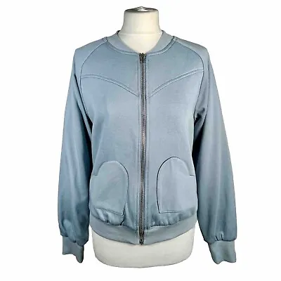 Buy Never Fully Dressed Bomber Jacket Heart Pockets Slate Blue UK 10 Cotton • 35.99£