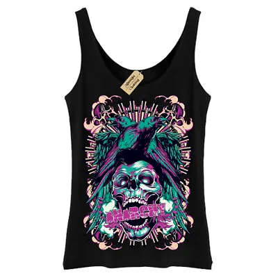 Buy Anarchy Ravens T-Shirt Axes Biker Skull Gothic Rock Punk Crow Metal Vest Womens • 11.95£