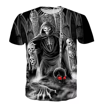 Buy Gothic Death God Skull Casual Women Men T-Shirt 3D Print Short Sleeve Tee Tops • 10.79£