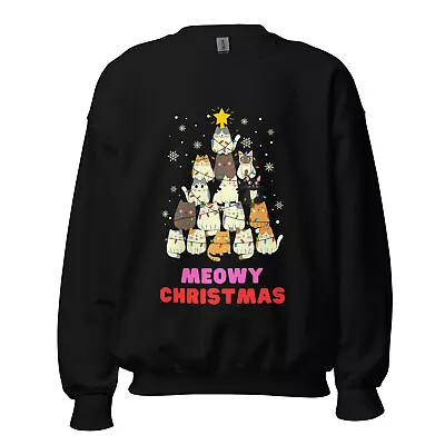 Buy Merry Christmas Cat Lover Sweatshirt, Meowy Christmas, Xmas Sweater • 36.81£