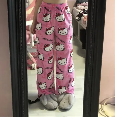 Buy Hello Kitty Pajama Pants Fairy Sanrio Flannel Autumn Warm Women Pant Fashion • 13.26£
