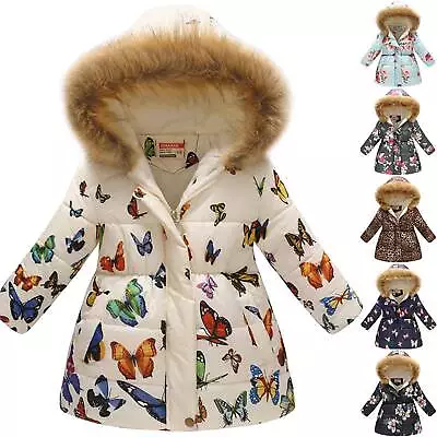 Buy Kids Girls Winter Warm Hoodies Coat Padded Jacket Fur Hooded Parka Age 4-11Y UK • 26.16£