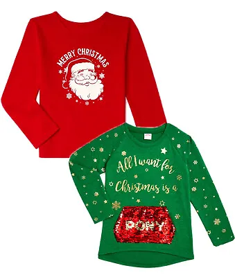 Buy Girls XS 4/5 Sequin Flip Christmas Sweater & Red Santa Tshirt Set Of 2 Shirts • 15.78£