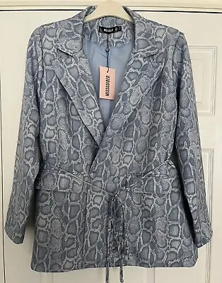 Buy Ladies Missguided Jacket Blazer Size 12 Belted Snake Print Blue BNWT • 19.99£