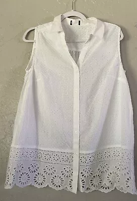 Buy Talbots Blouse Size X-Large Embroidered White Floral Sleeveless Top Shirt XL • 17.36£