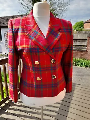 Buy Marks & Spencer St. Michael Vintage Womens Red Tartan Wool Cropped Jacket UK 16 • 27.99£