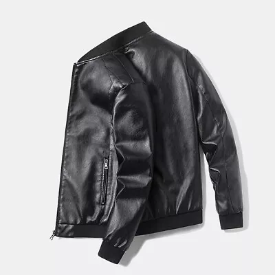 Buy Spring Leather Jacket Coat Men Bomber Motorcycle PU Jacket Causal Vintage Black • 16.43£
