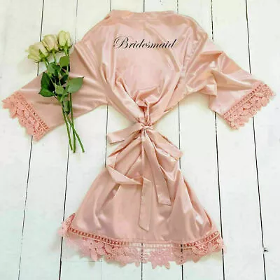 Buy Personalised Lace Gown Pyjamas Robe Satin Bridesmaid Bride V Neck Wedding Kimono • 12.99£
