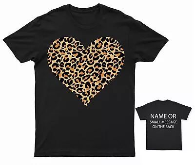 Buy Love Heart Leopard Pattern T-Shirt Personalised Gift Customised Name Message • 13.95£