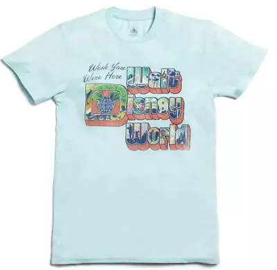 Buy Walt Disney World - Wish You Where Here Postcard T-Shirt - Unisex - Blue - BNWT • 17.99£