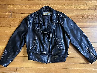 Buy VINTAGE Schott Perfecto Leather Jacket Women’s 18 Black Belted Three Star USA • 192.84£