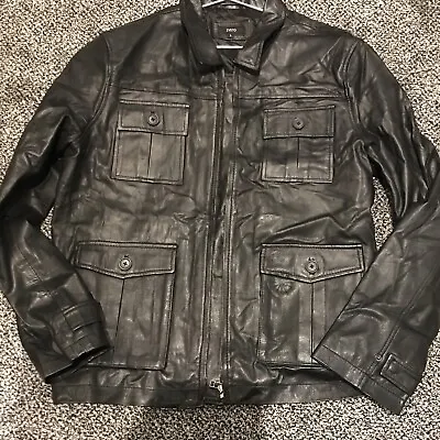 Buy Mens Real Leather Jacket By Zero Size Large  Winter Military Hunting Style Black • 35£