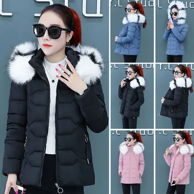 Buy Fur Parka Jacket Women's Collar Hooded Short Slim Coat Quilted Winter Outwear • 12.99£
