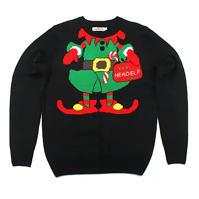 Buy TWISTED GORILLA Head Elf Christmas Jumper Black Men's S Pullover Xmas Sweatshirt • 11.99£