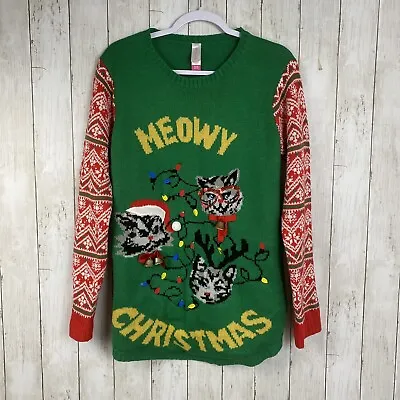 Buy Meowy Cat Christmas Sweater Ugly Prizewinning Size XL Crewneck Bells Lights Up! • 27.40£
