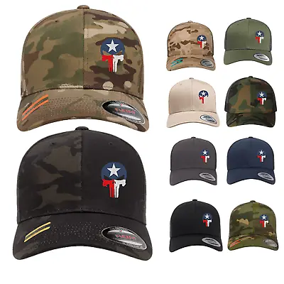 Buy TEXAS FLAG PUNISHER SKULL CAP Hat Flexfit Yupoong Camouflage Snapback Stretch  • 29.99£