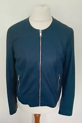 Buy MASSIMO DUTTI - Butter Soft REAL LEATHER Jacket TURQUOISE BLUE Size L 12/14 • 94.99£