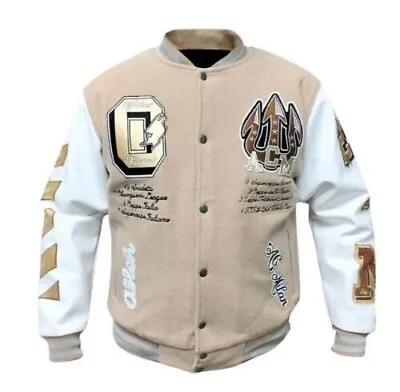 Buy Letterman Bomber Classic Varsity High Quality Pure Wool AC Off White Mens Jacket • 92£