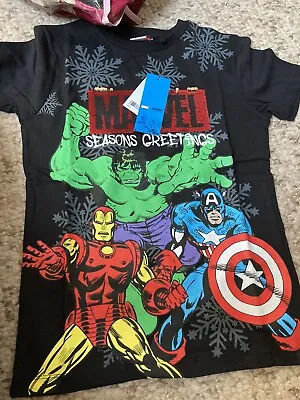 Buy Next Marvel Seasons Greetings Boys Christmas Jumper T-Shirt Xmas Age 10 BNWT • 5.99£