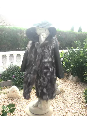 Buy Leather & Silver Fox Fur Jacket/coat..+ Hood..size 10/12 Very Dramatic & Unique • 90£