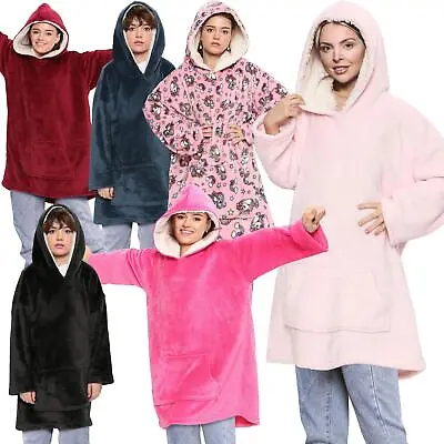 Buy Men Ladies Oversized Hoodie Plain Snuggle Blanket Super Soft Warm Fleece • 10.99£