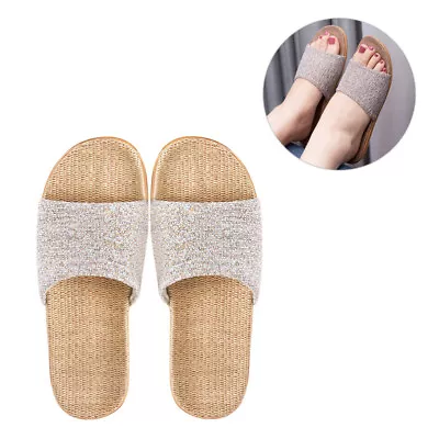 Buy Casual Slippers Shower Slides Home Slippers Flax Linen Slides Sandals • 11.78£