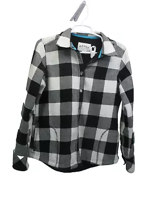 Buy Orvis Plaid Fleece Lined Flannel Shirt Jacket  Black White Checkered Size Medium • 27.40£