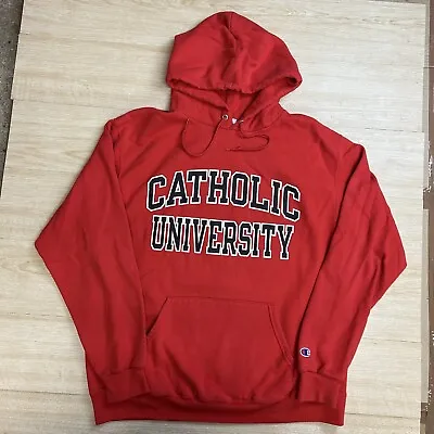 Buy Champion Red Catholic University Graphic Print College Style Hoodie Large • 19.95£