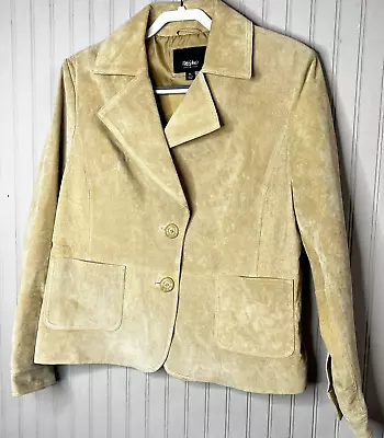 Buy Mossimo Womens Jacket XL Brown 100% Leather Button Pockets Lined Cuffs • 15.29£