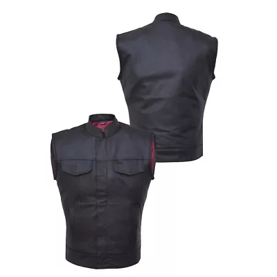 Buy Men's Motorcycle SOA Genuine Leather Grain Cut Off Waistcoat Biker Vest • 66.41£