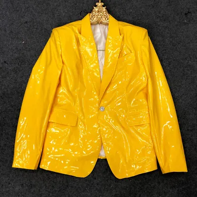 Buy Shiny Men Faux Leather Blazer Jacket Wet Look Lapel Coat Party Dance Club Stage • 91.19£