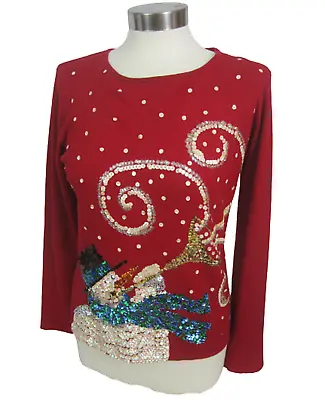 Buy Tiara International Vintage Women Ugly Christmas Sweater Sz S Snowman Sequin • 33.24£
