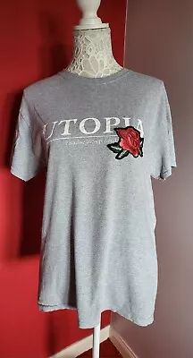 Buy Top Man Mens T-shirt Grey  ‘Utopia’ Embroidered Rose Decal. Size Small Pre-loved • 4.99£