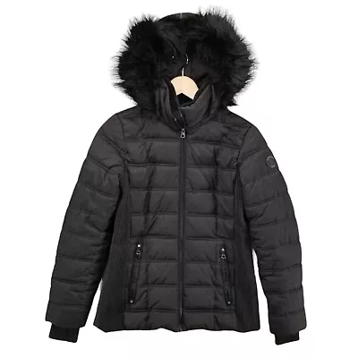 Buy Nautica Faux Fur Trim Hooded Puffer Jacket Womens Black Midweight Full Zip Sz S • 18.89£