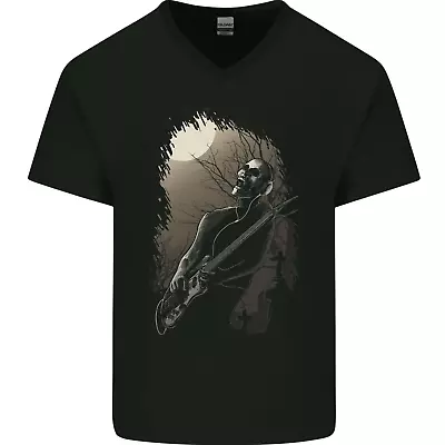Buy Midnight Rock N Roll Music Skull Guitar Mens V-Neck Cotton T-Shirt • 9.99£
