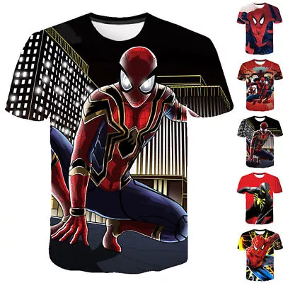 Buy Kids Boys Spiderman 3D Print Short Sleeve Summer T-Shirts Blouse Casual Tee Tops • 8.91£